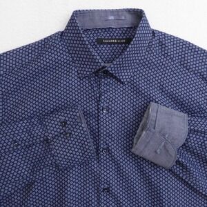 Hammer Made Men's Blue Geometric Print Blue Button Up Dress Shirt M/L - 16